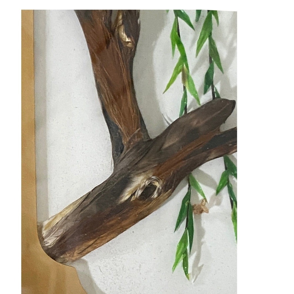 VTG Mid Century Asian 3D Feather Art Shadowbox Swallows Willow Tree Frame 5x7 - Picture 3 of 7